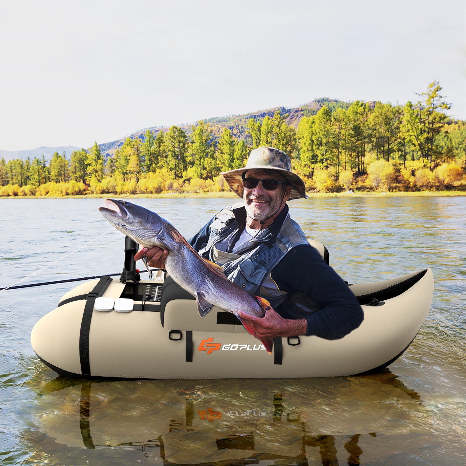Inflatable Fishing Float Tube, Fish Ruler, Pump Storage Pockets, Beige Surfing at Gallery Canada
