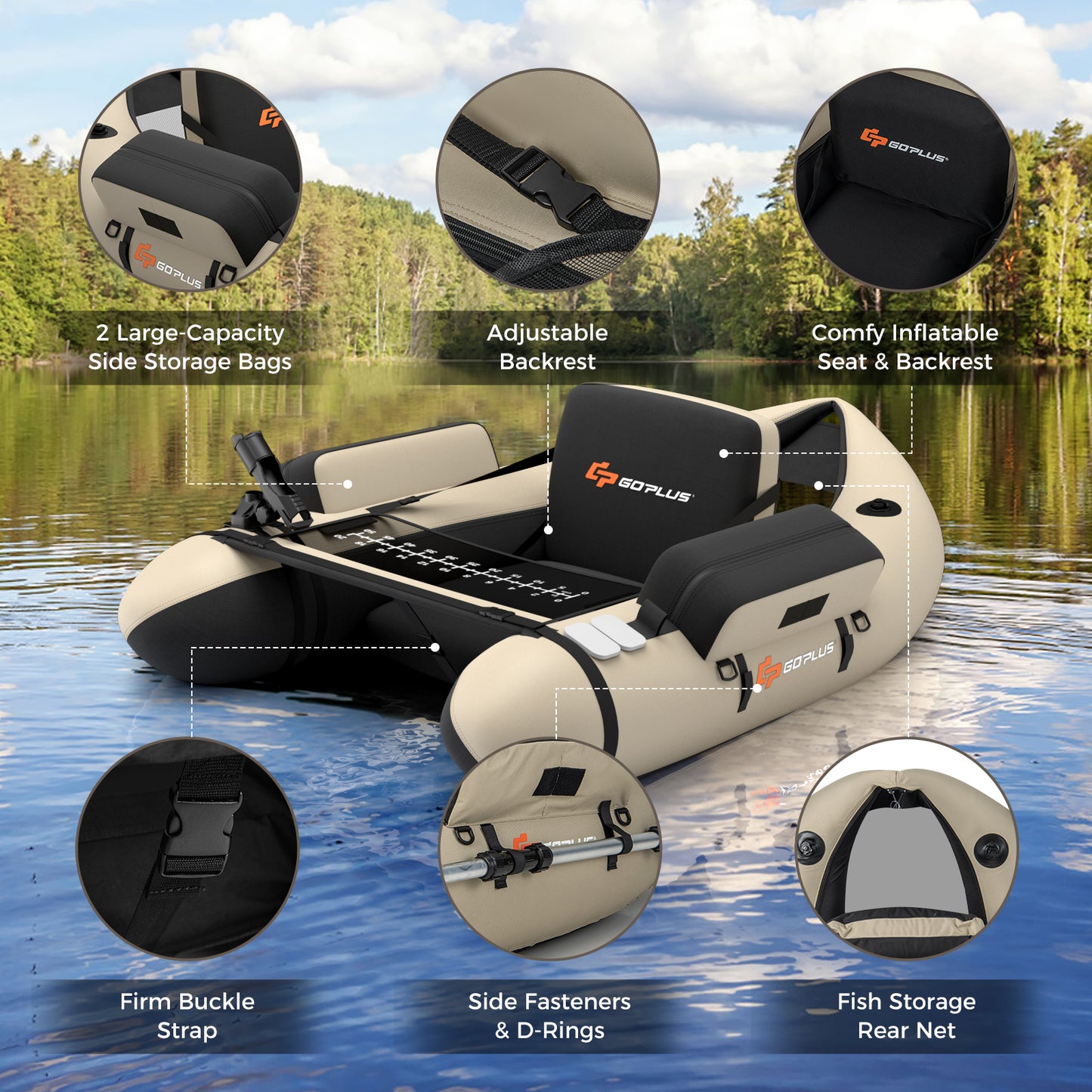 Inflatable Fishing Float Tube, Fish Ruler, Pump Storage Pockets, Beige Surfing at Gallery Canada