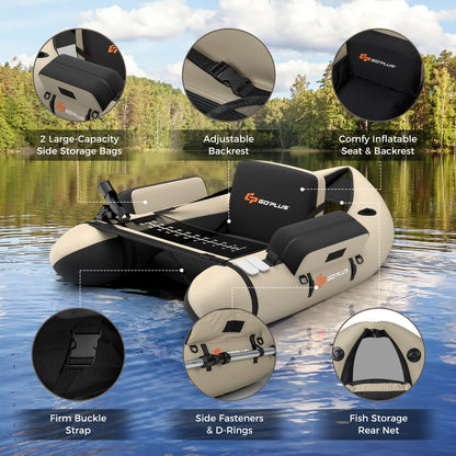 Inflatable Fishing Float Tube, Fish Ruler, Pump Storage Pockets, Beige Surfing at Gallery Canada