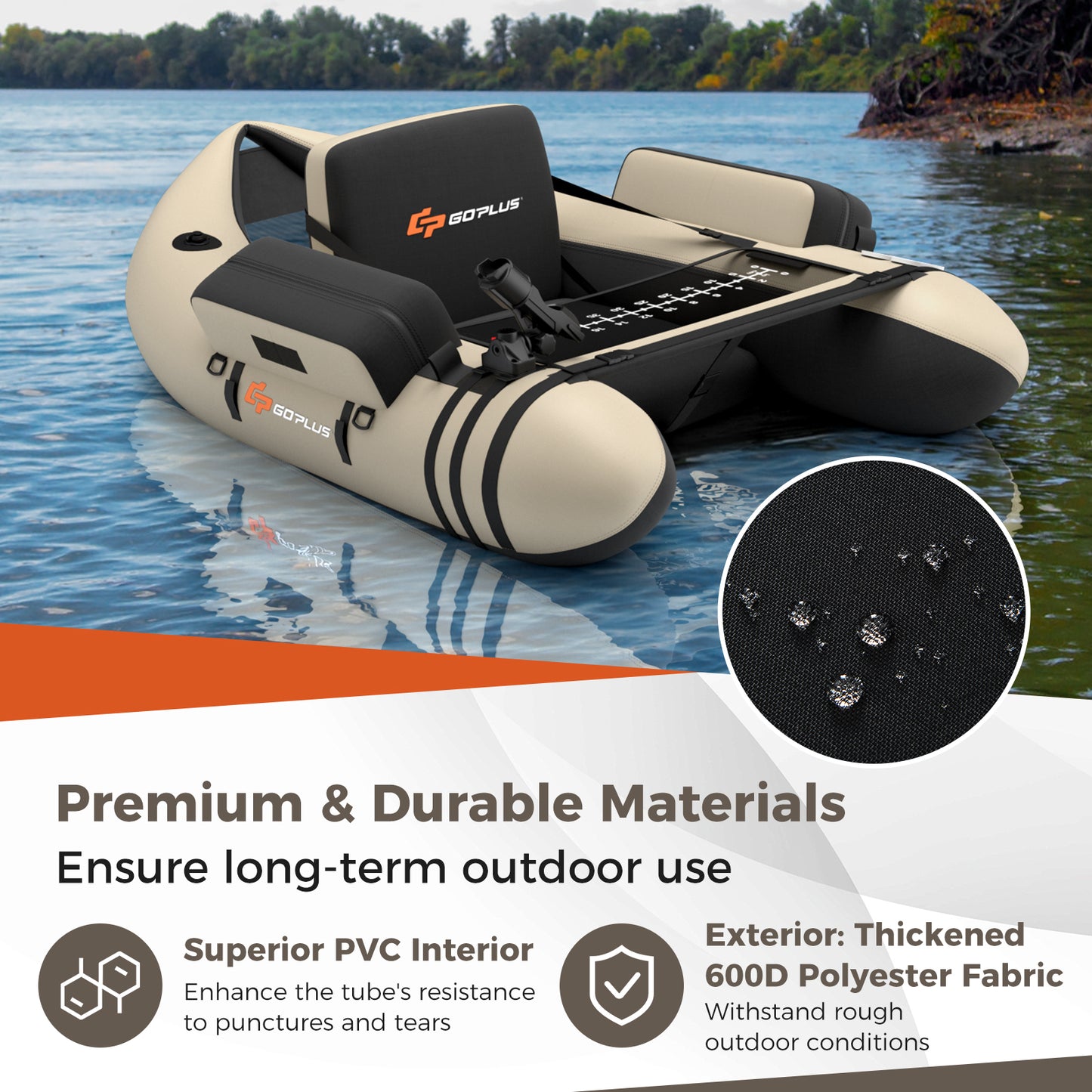 Inflatable Fishing Float Tube, Fish Ruler, Pump Storage Pockets, Beige Surfing at Gallery Canada