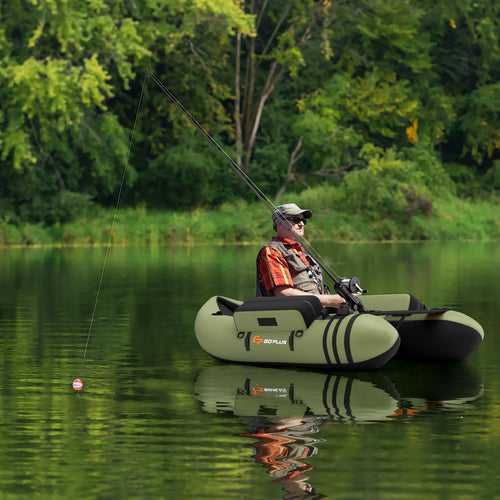 Inflatable Fishing Float Tube, With Storage Pockets And Fish Ruler, Green