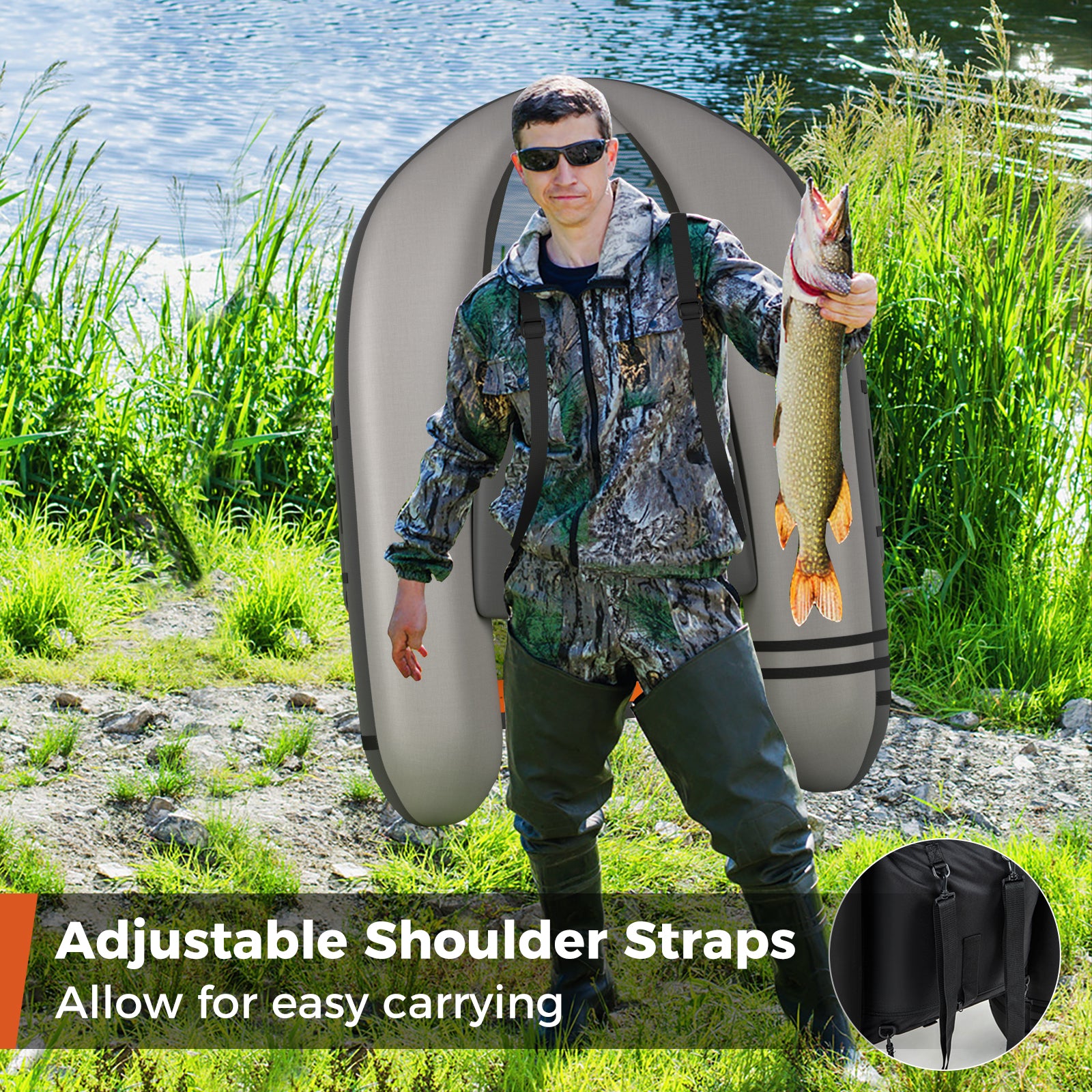Inflatable Fishing Float Tube, With Fish Ruler And Pump Storage Pockets, Gray Surfing at Gallery Canada