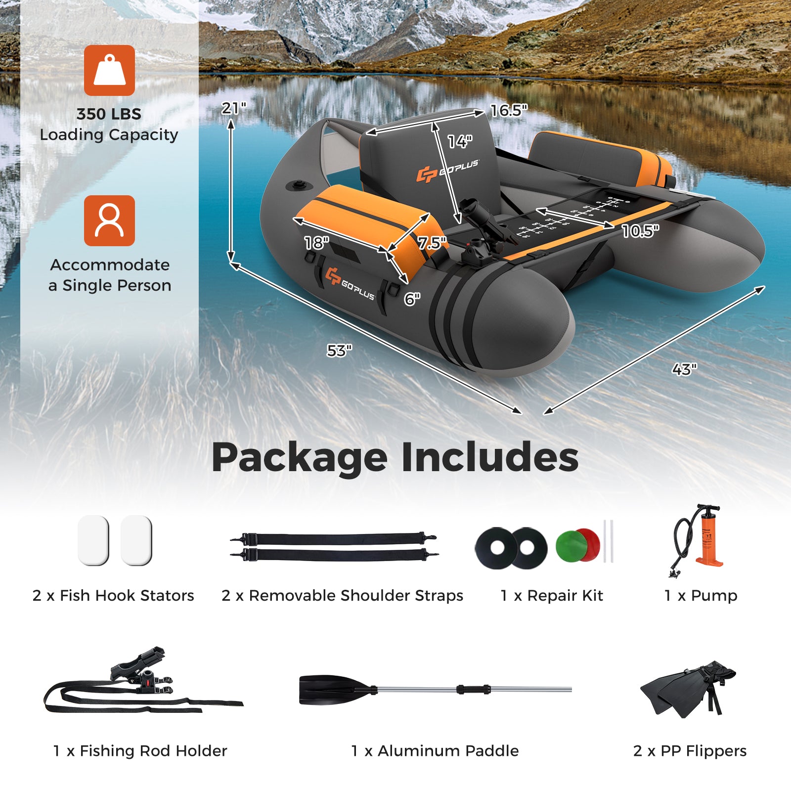 Inflatable Fishing Float Tube, With Fish Ruler And Pump Storage Pockets, Gray Surfing at Gallery Canada