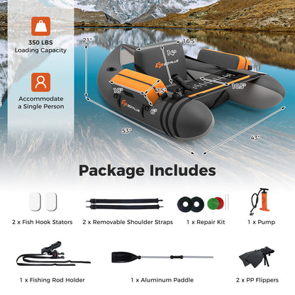 Inflatable Fishing Float Tube, With Fish Ruler And Pump Storage Pockets, Gray Surfing at Gallery Canada