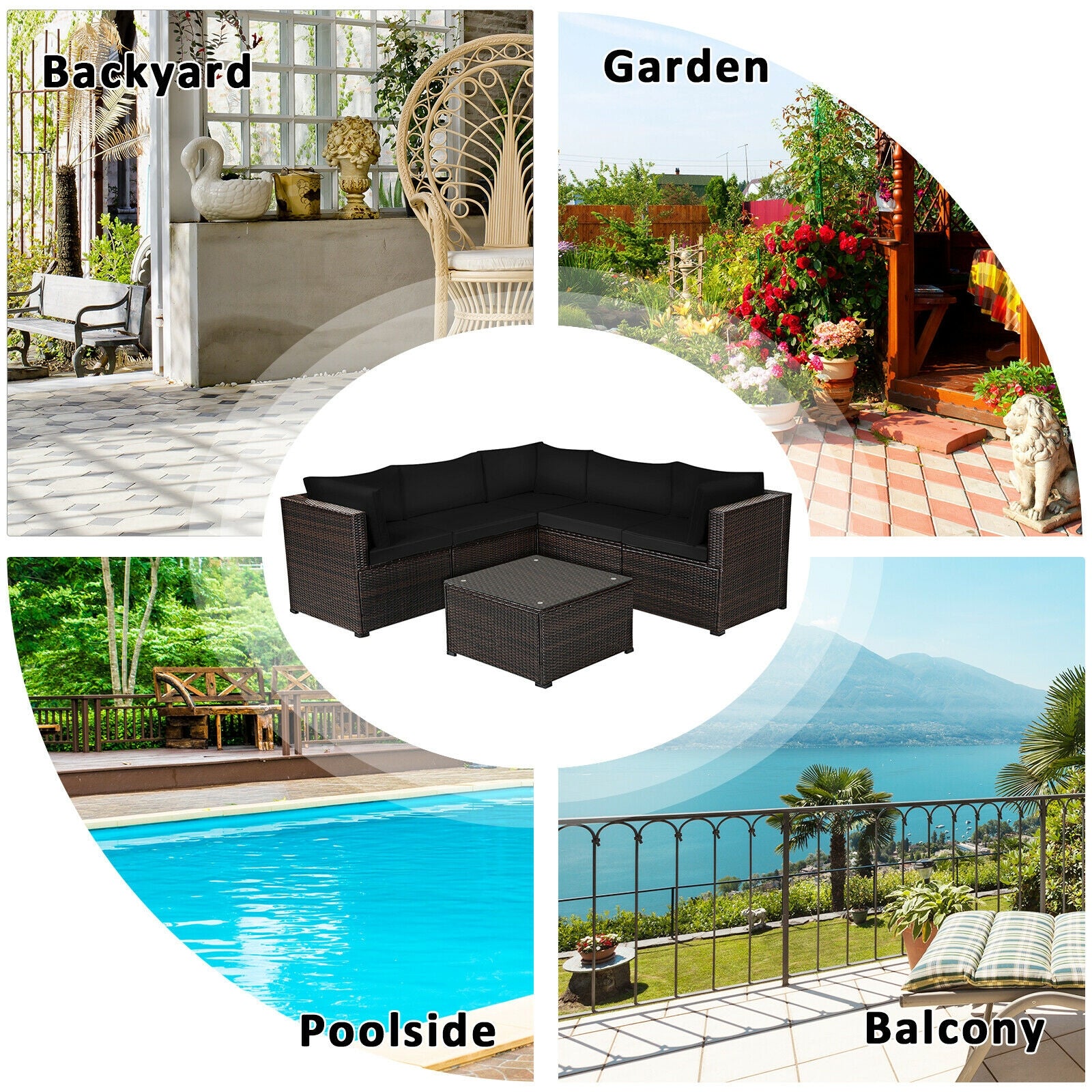 6-Piece Patio Sofa Set With Cushions, Outdoor, Black Outdoor Sectionals at Gallery Canada