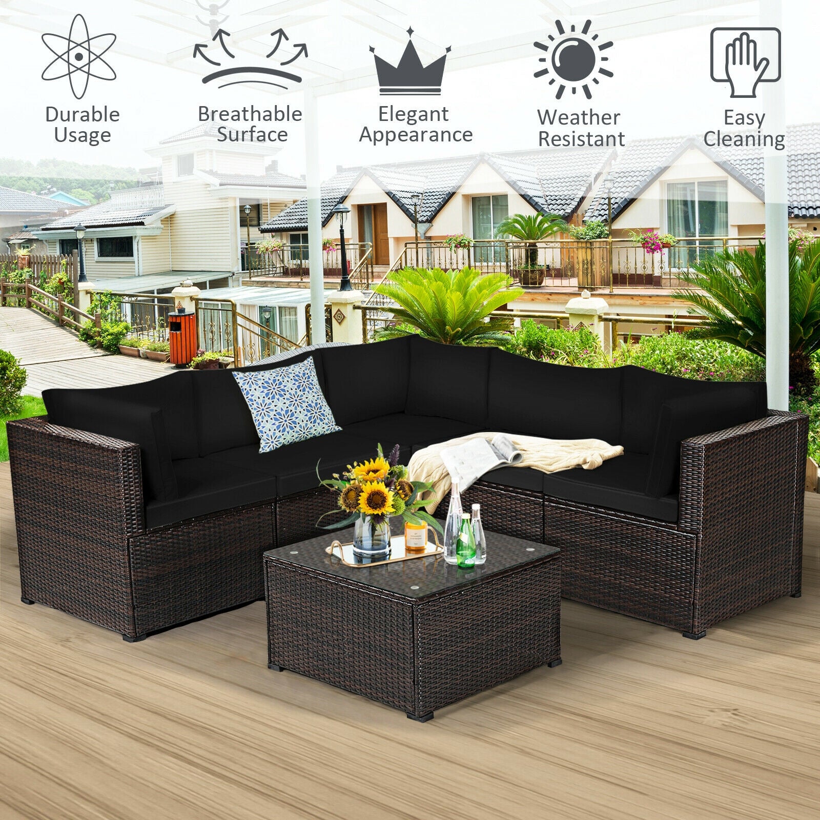 6-Piece Patio Sofa Set With Cushions, Outdoor, Black Outdoor Sectionals at Gallery Canada