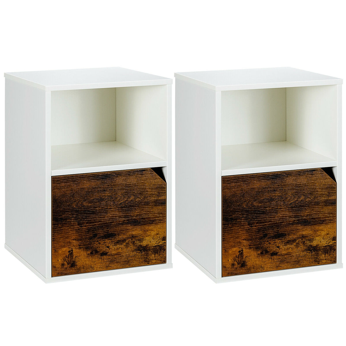 Set of 2 Nightstands, Side End Table for Living Room, White Nightstands White at Gallery Canada