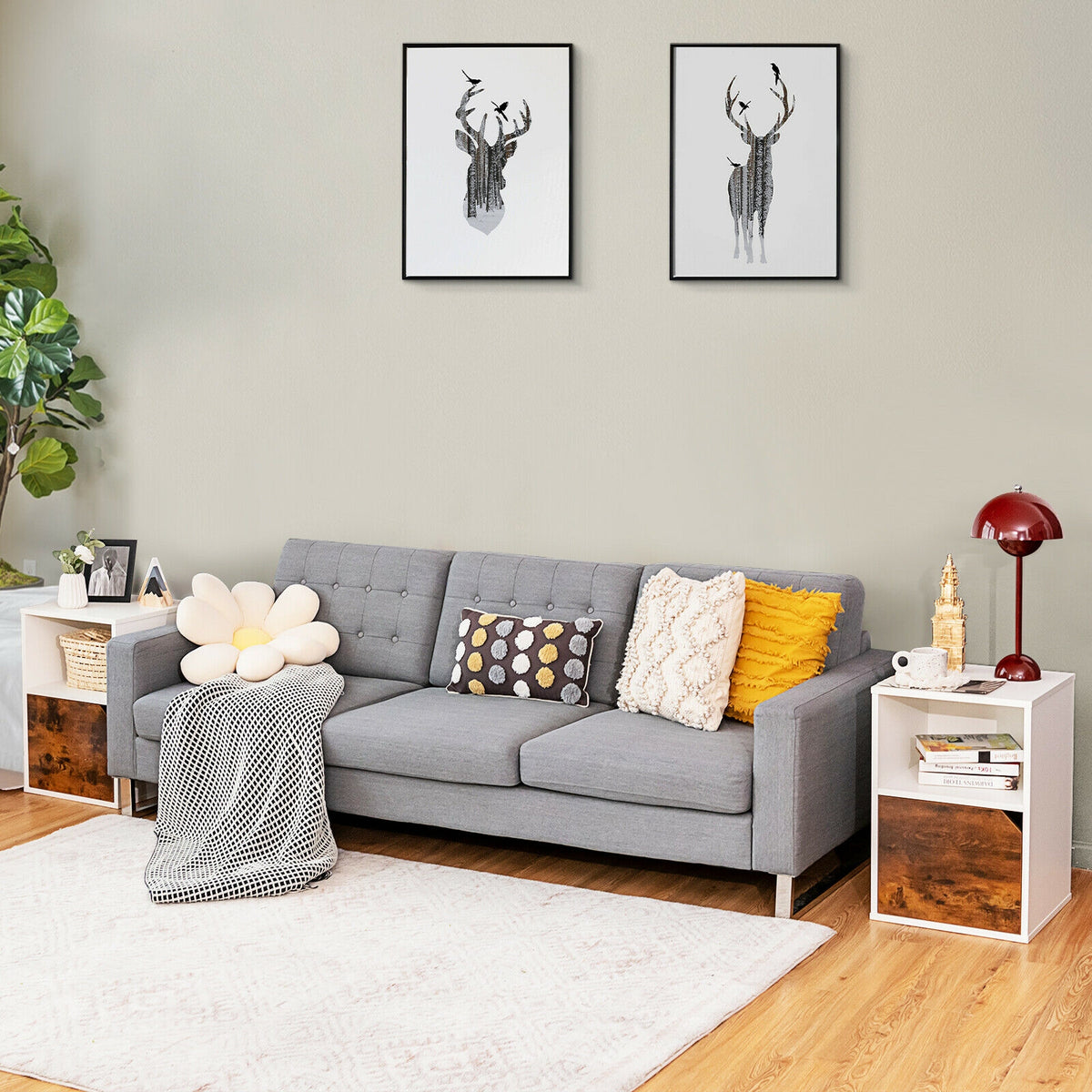 Set of 2 Nightstands, Side End Table for Living Room, White Nightstands at Gallery Canada