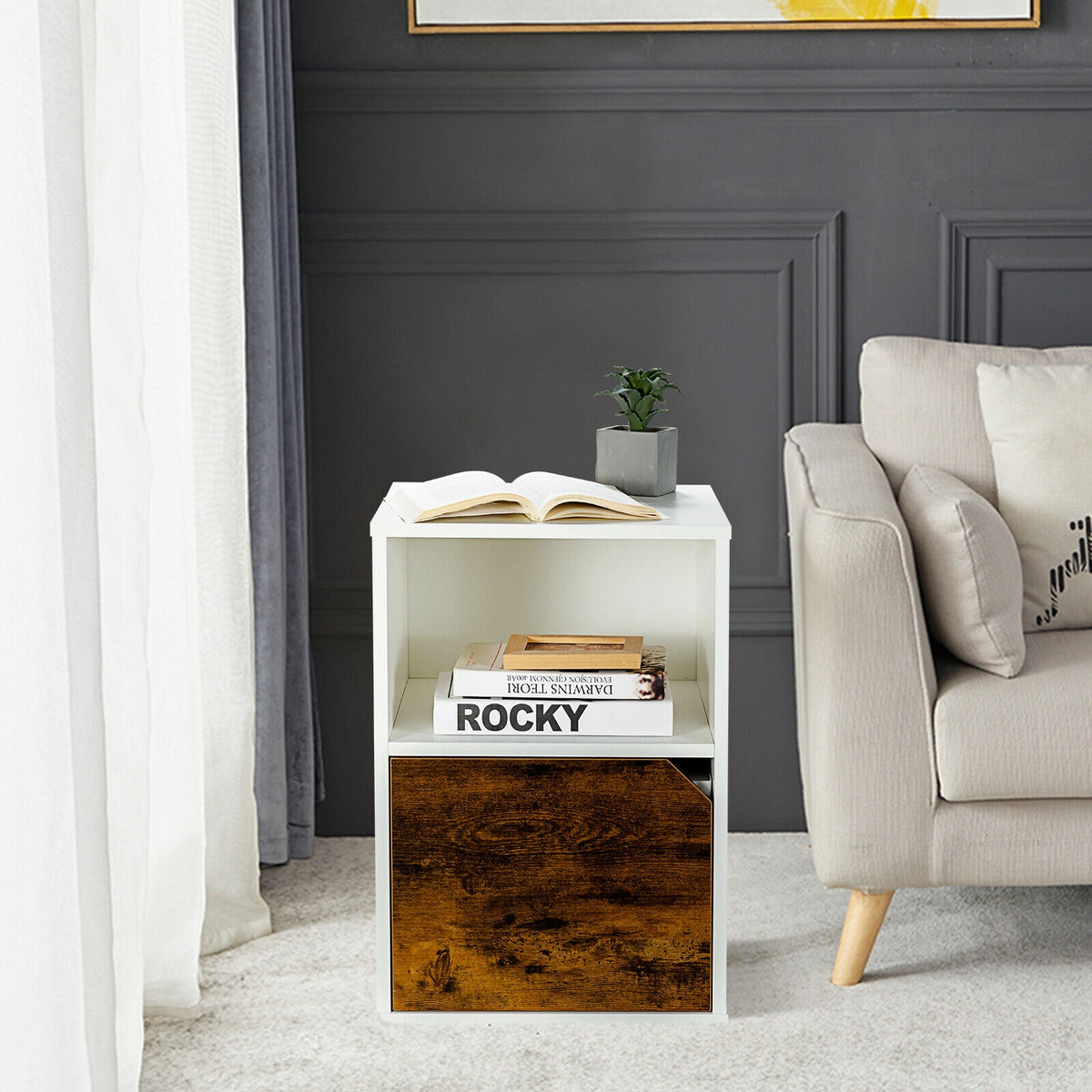 Set of 2 Nightstands, Side End Table for Living Room, White Nightstands at Gallery Canada