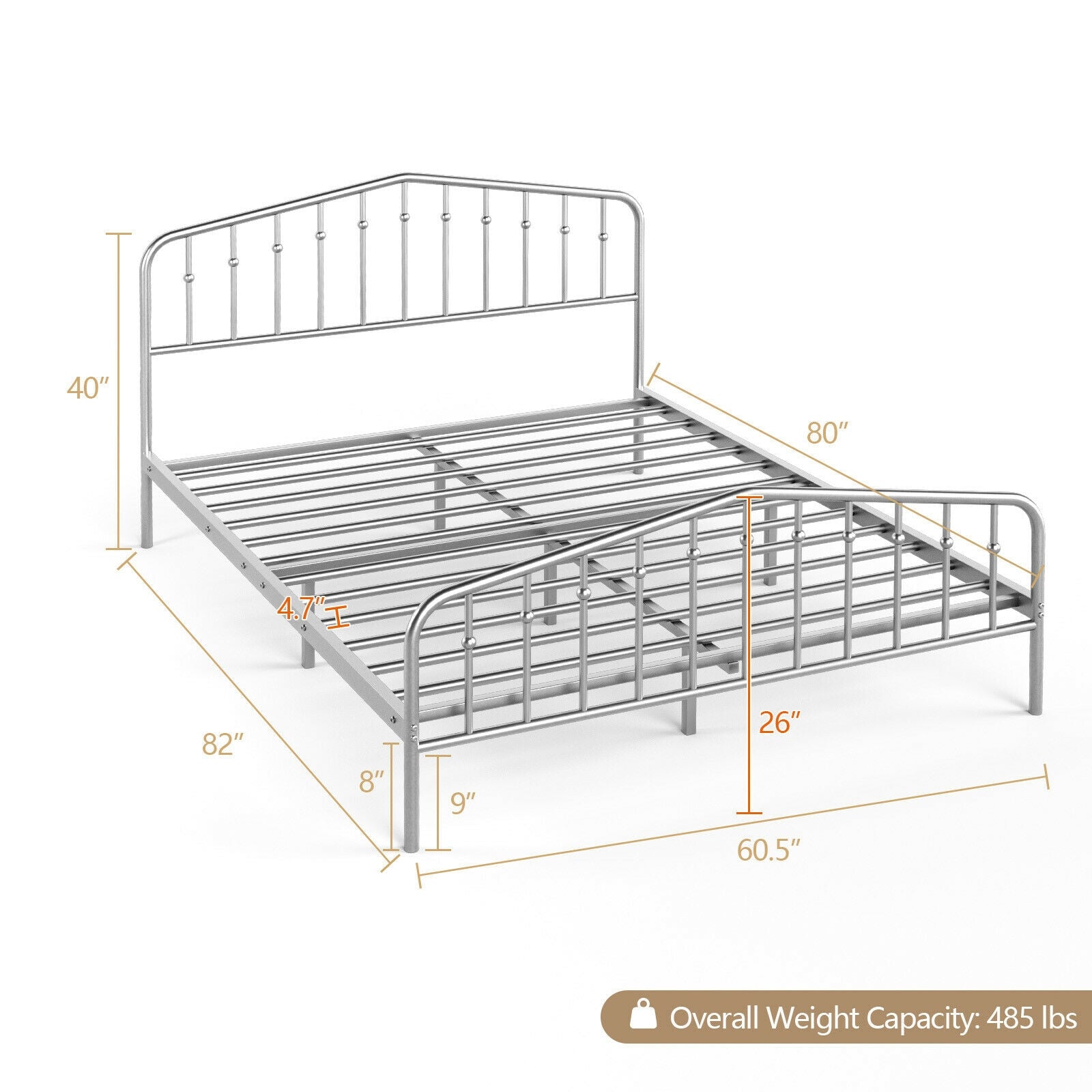 Queen Size Metal Bed Frame, Platform Headboard, Footboard, Storage, Silver Simple Bed Frame at Gallery Canada