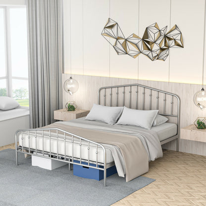 Queen Size Metal Bed Frame, Platform Headboard, Footboard, Storage, Silver Simple Bed Frame at Gallery Canada
