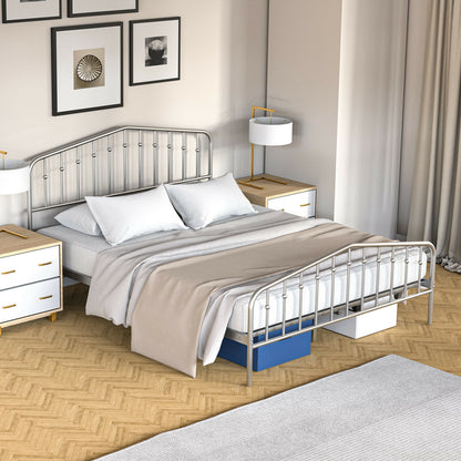 Queen Size Metal Bed Frame, Platform Headboard, Footboard, Storage, Silver Simple Bed Frame at Gallery Canada