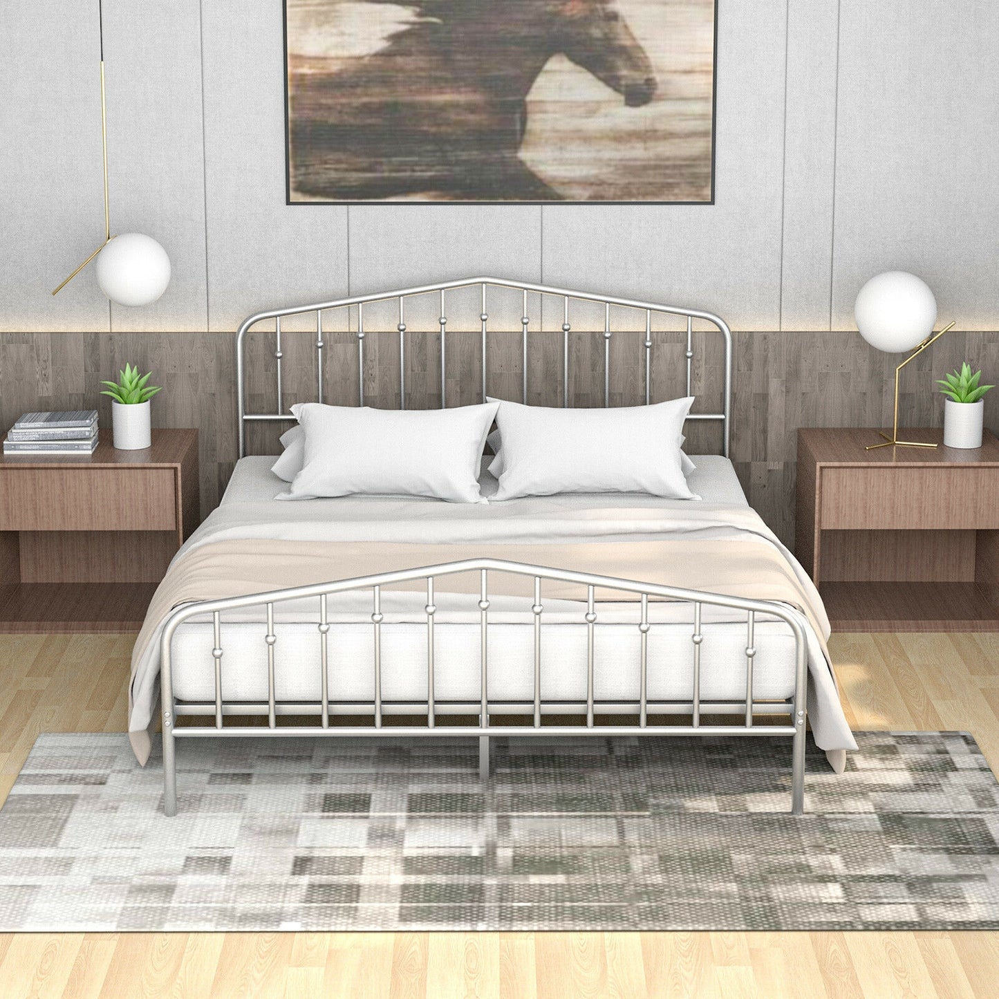 Queen Size Metal Bed Frame, Platform Headboard, Footboard, Storage, Silver Simple Bed Frame at Gallery Canada