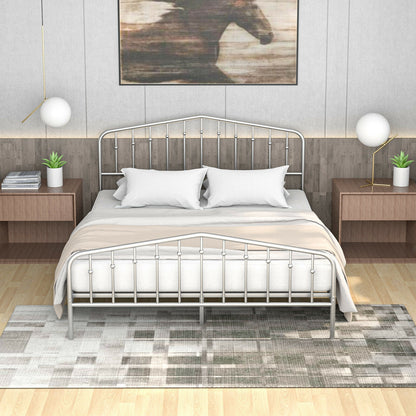 Queen Size Metal Bed Frame, Platform Headboard, Footboard, Storage, Silver Simple Bed Frame at Gallery Canada