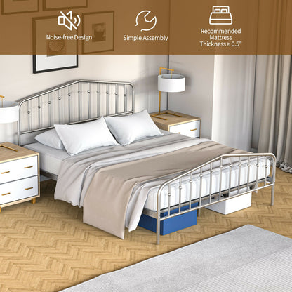 Queen Size Metal Bed Frame, Platform Headboard, Footboard, Storage, Silver Simple Bed Frame at Gallery Canada