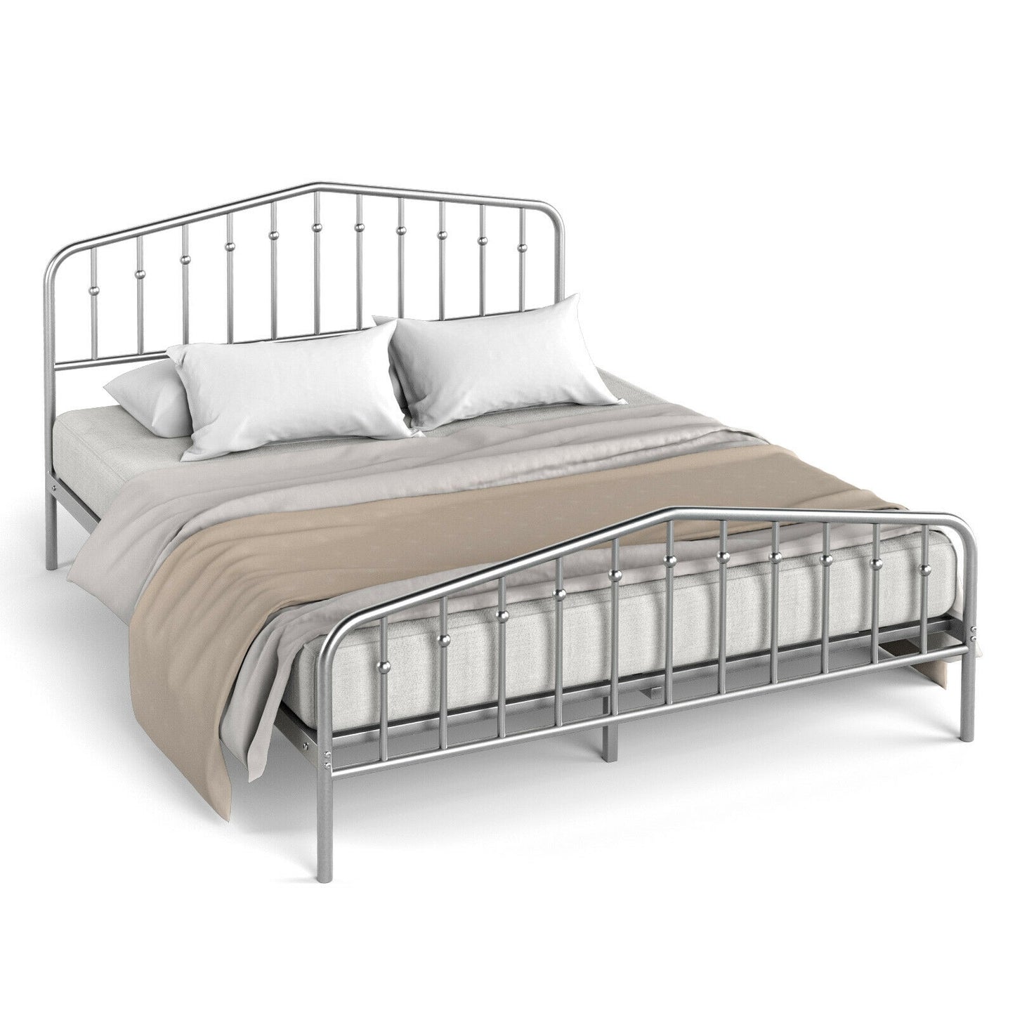 Queen Size Metal Bed Frame, Platform Headboard, Footboard, Storage, Silver Simple Bed Frame at Gallery Canada