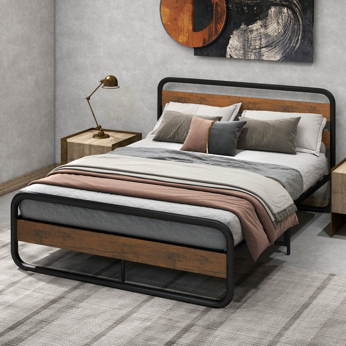 Arc Platform Bed With Headboard, Footboard, Queen Size, Black Simple Bed Frame at Gallery Canada