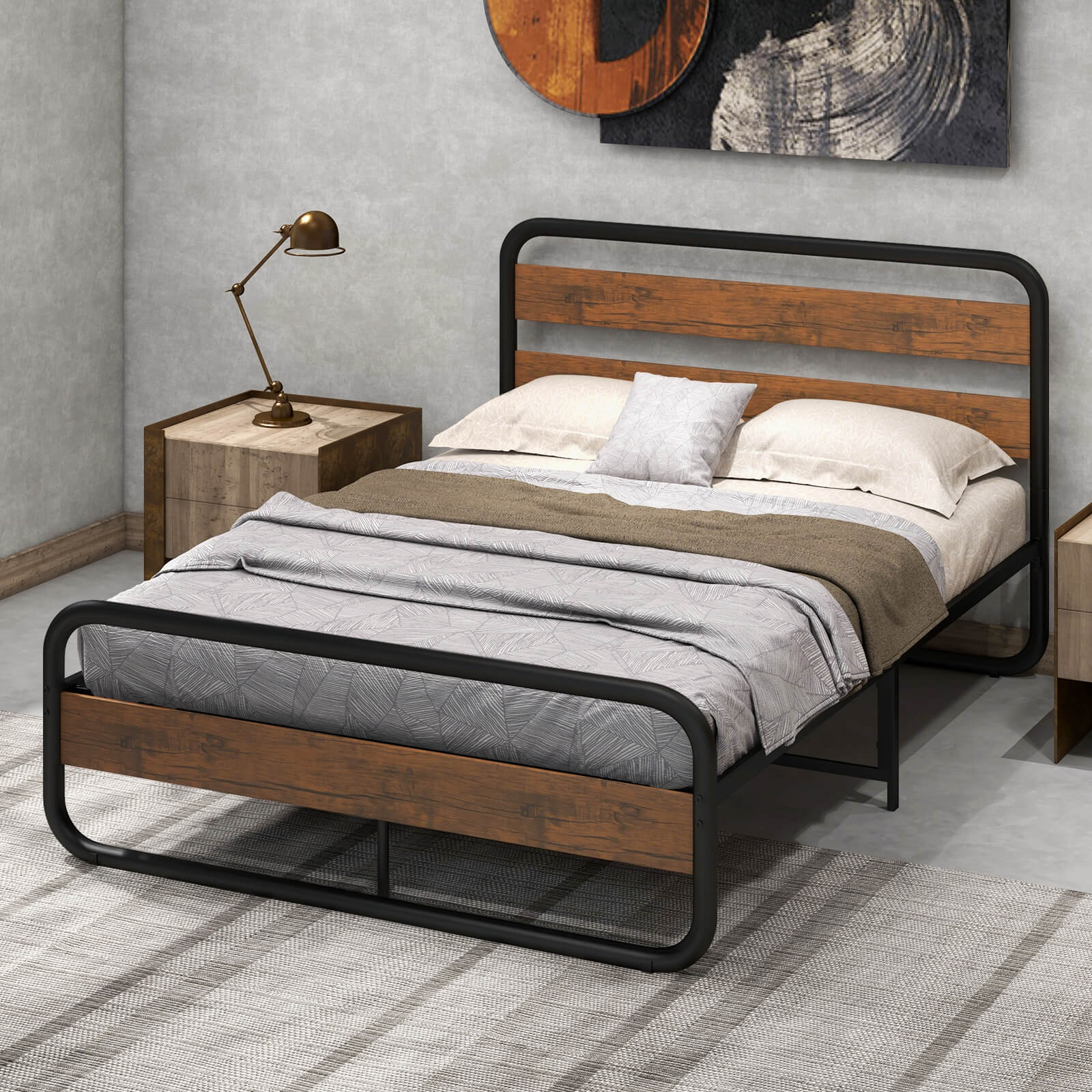 Arc Platform Bed With Headboard, Footboard, Full Size, Black Simple Bed Frame at Gallery Canada