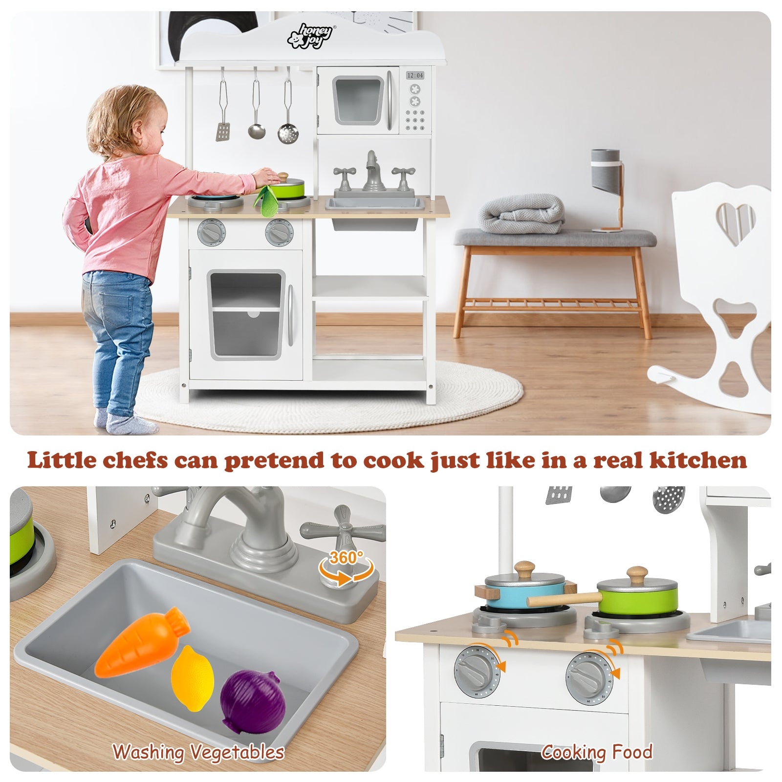 Wooden Pretend Play Kitchen Set For Kids, White Play Kitchen Sets at Gallery Canada
