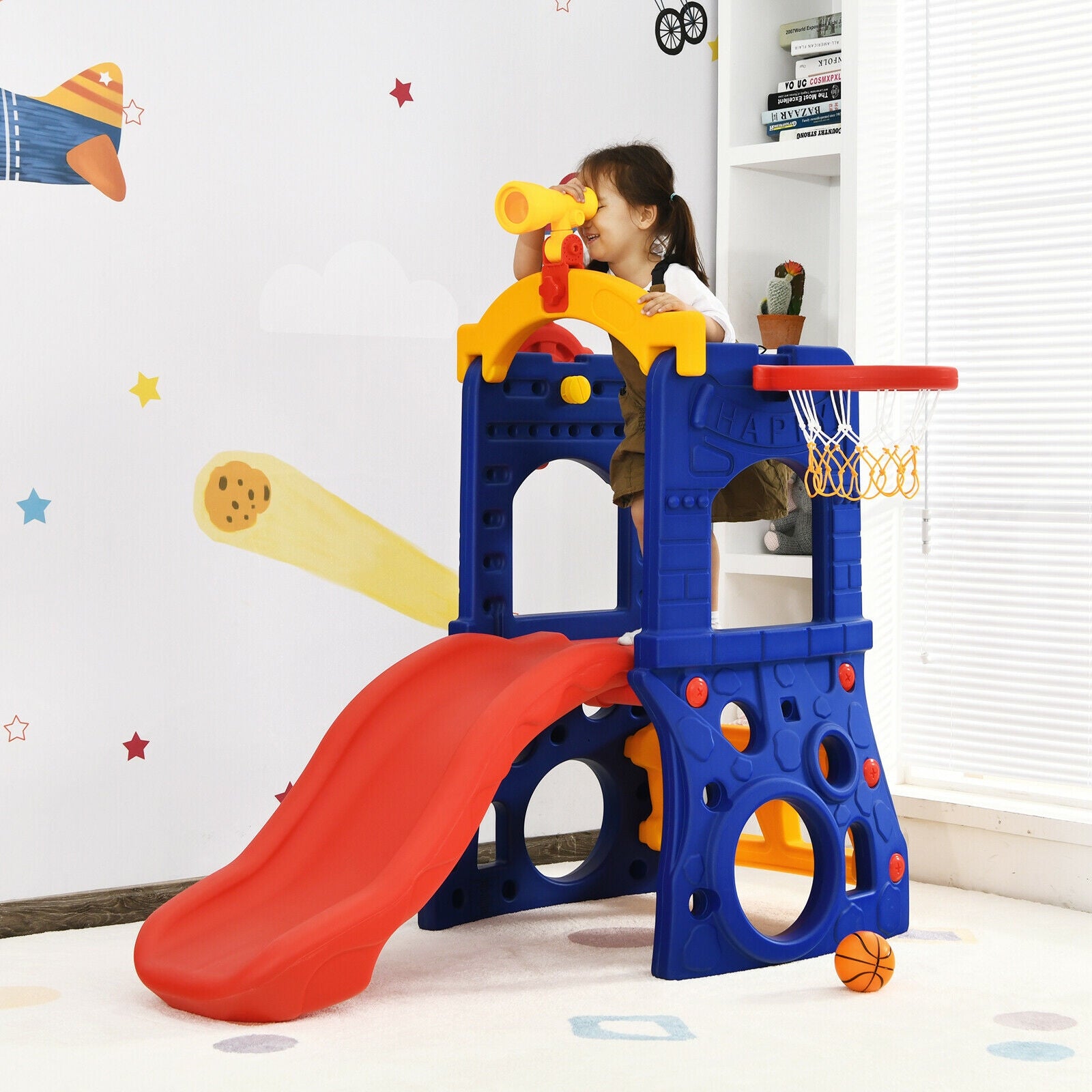 6-In-1 Kids Slide With Basketball Hoop, Ring Toss, Multicolor Climbers & Slides at Gallery Canada