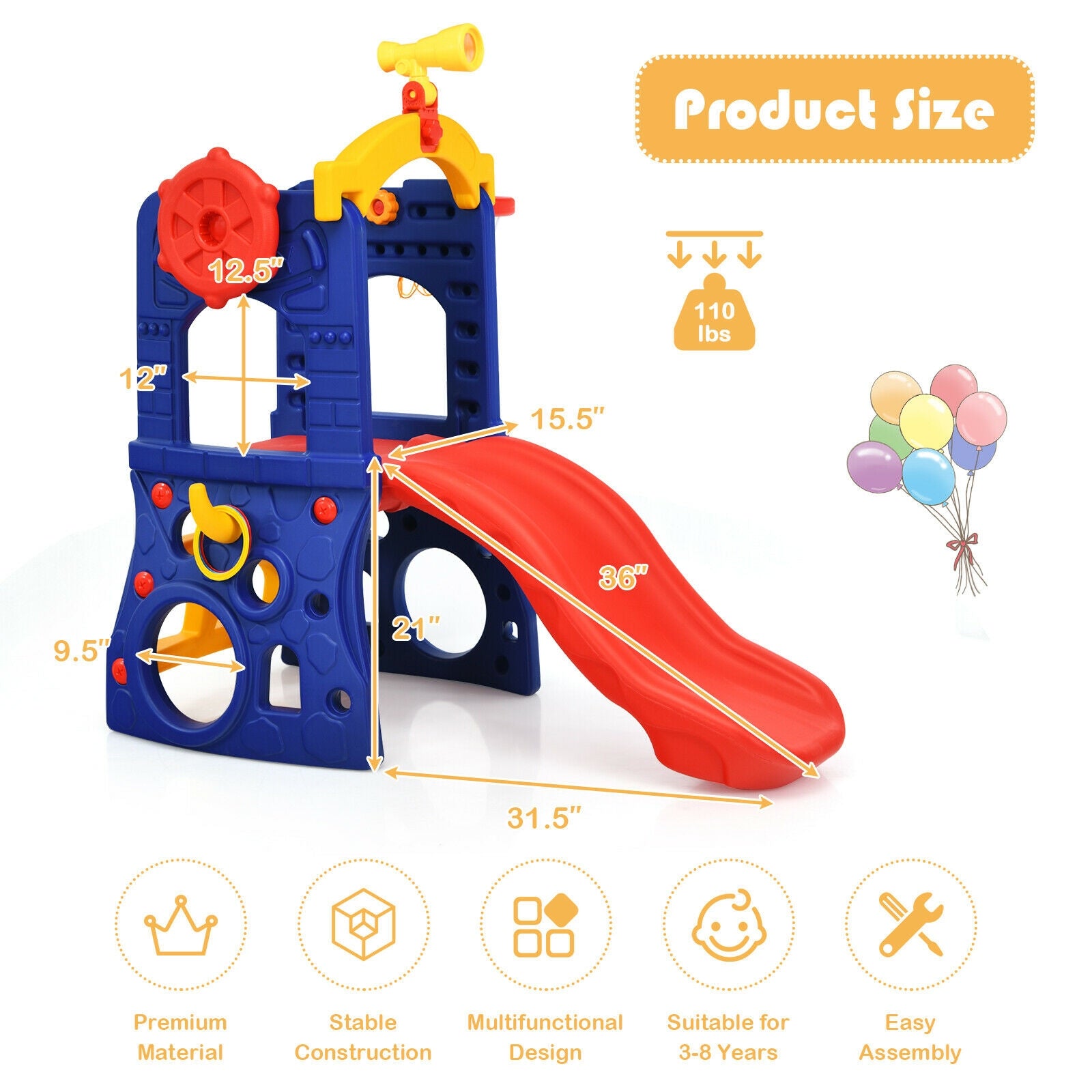 6-In-1 Kids Slide With Basketball Hoop, Ring Toss, Multicolor Climbers & Slides at Gallery Canada