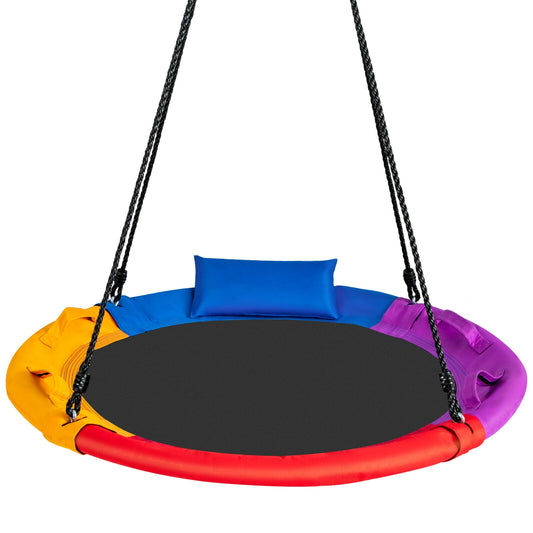 40 Inch Outdoor Round Platform Swing, With Pillow And Handle, Multicolor Swing & Playsets Multicolor at Gallery Canada