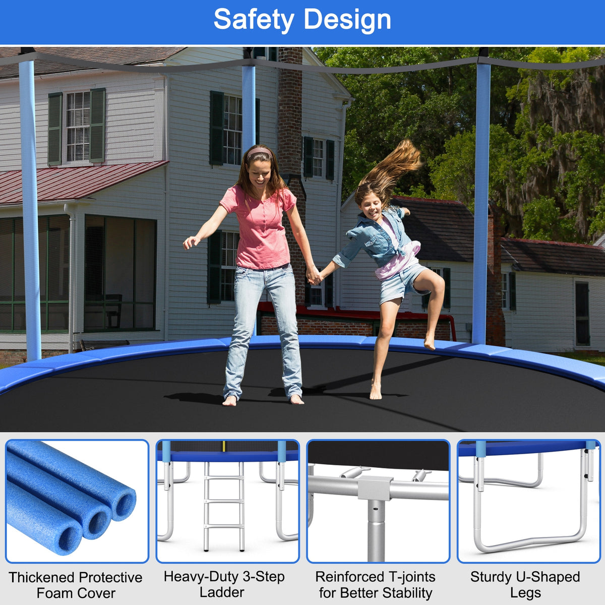 Outdoor Trampoline With Safety Net, 16 ft, Blue Trampolines at Gallery Canada