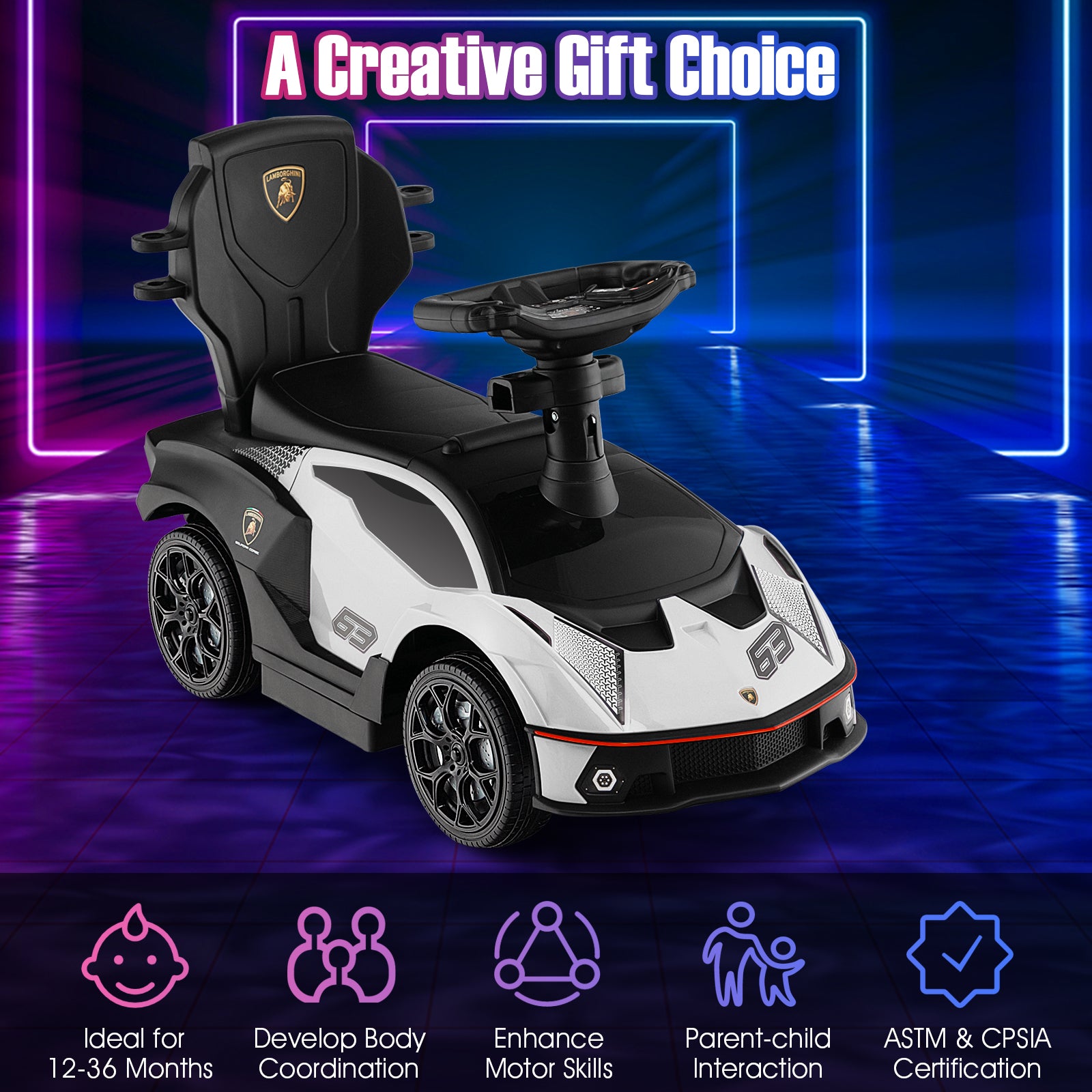3-In-1 Ride On Push Car With Handle Guardrail, White Push & Pedal Ride On Toys at Gallery Canada