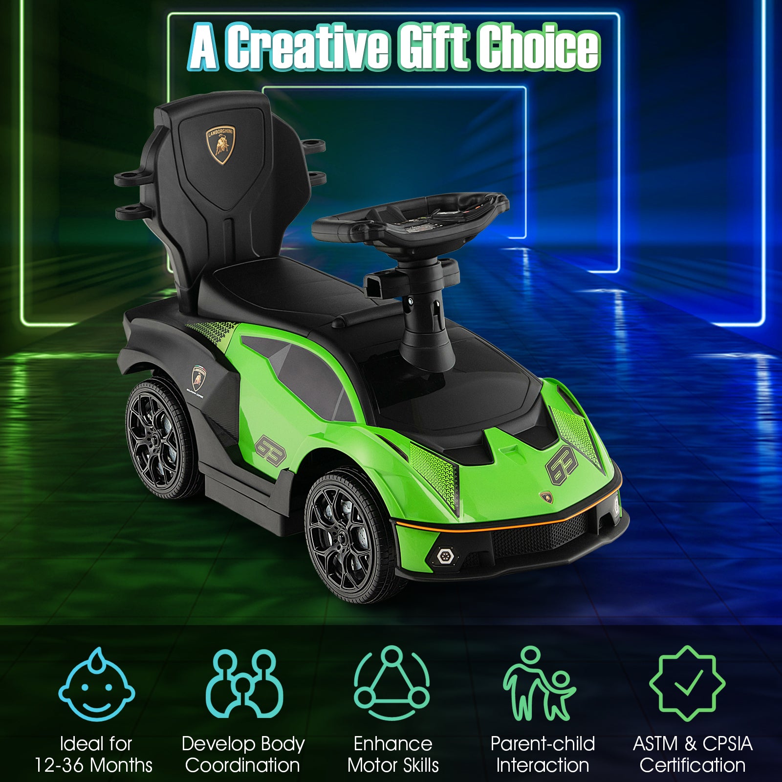 3-in-1 Licensed Ride On Push Car, Green Push & Pedal Ride On Toys at Gallery Canada
