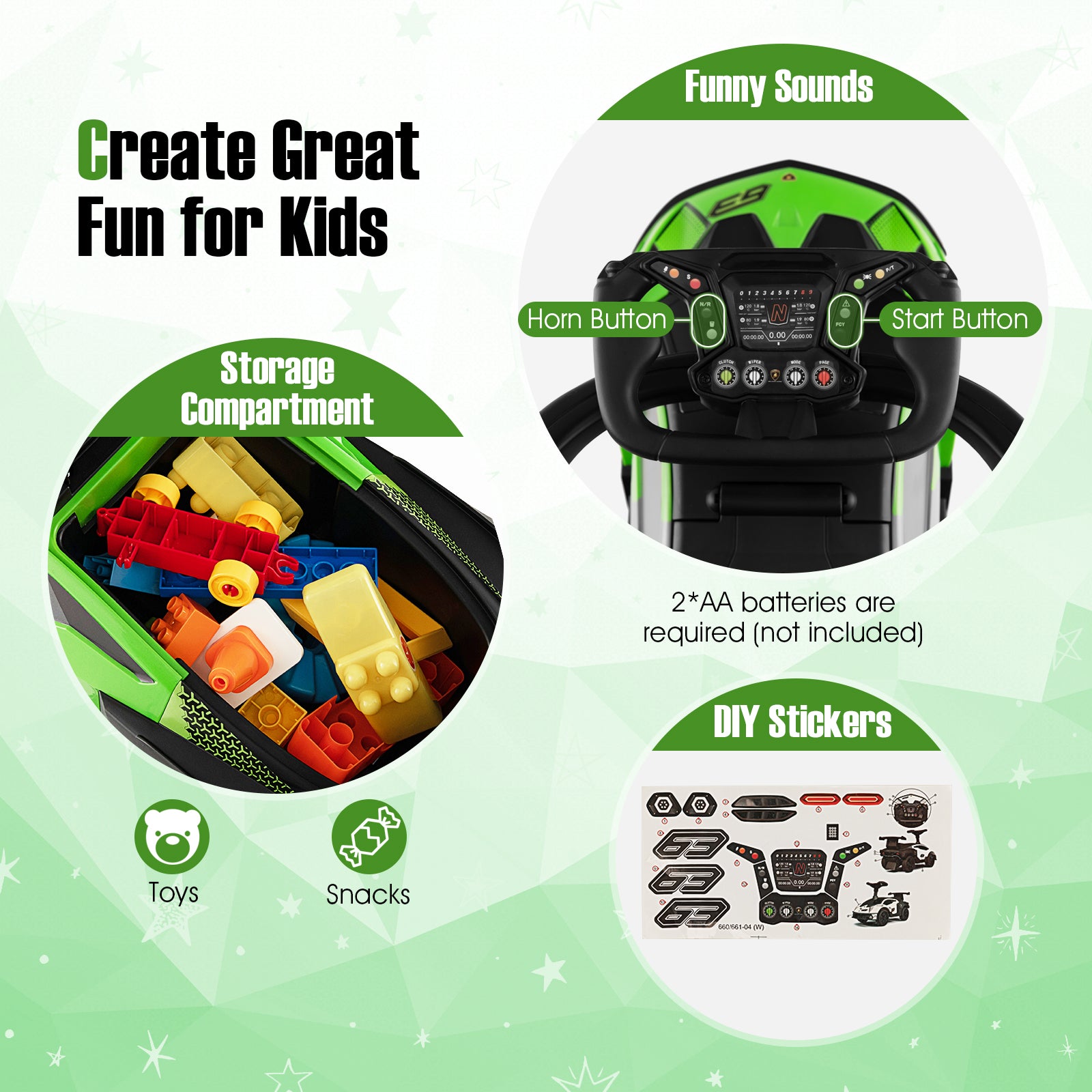 3-in-1 Licensed Ride On Push Car, Green Push & Pedal Ride On Toys at Gallery Canada