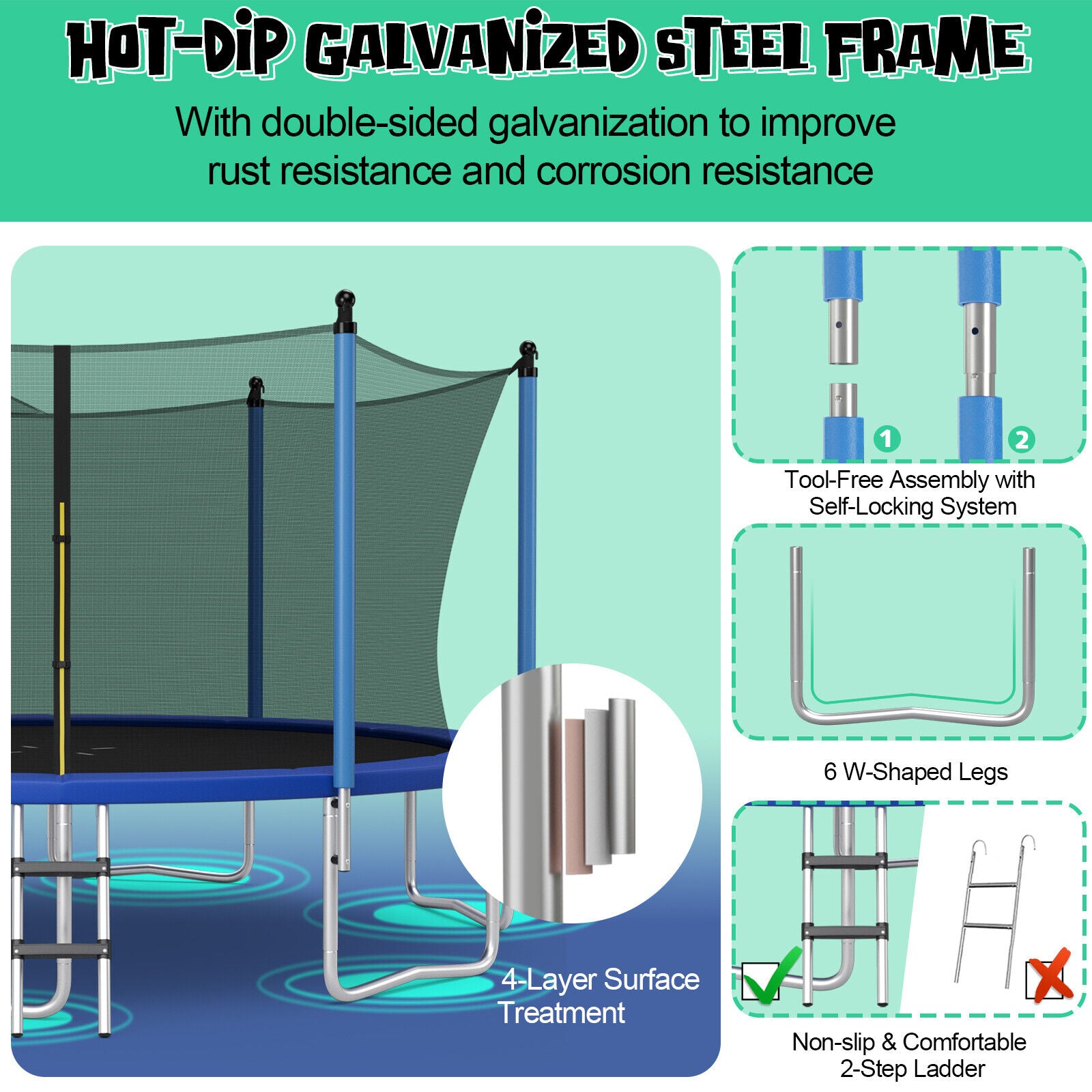 Outdoor Trampoline With Ladder, Enclosure Net, 14 ft, Black Trampolines at Gallery Canada