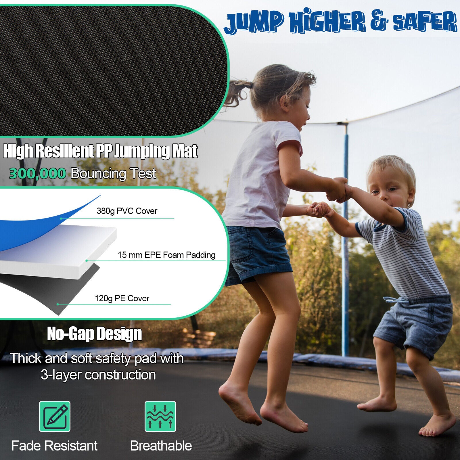 Outdoor Trampoline With Ladder, Enclosure Net, 14 ft, Black Trampolines at Gallery Canada