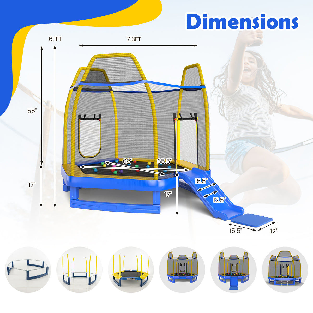 7 Feet Trampoline With Ladder And Slide, Blue Trampolines at Gallery Canada