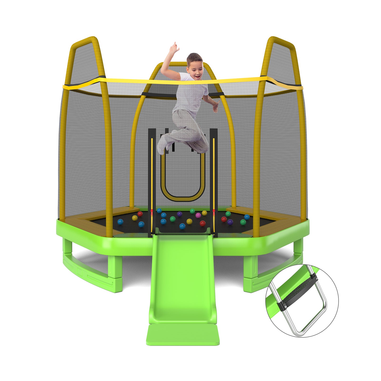 7 Feet Trampoline With Ladder And Slide, Indoor Outdoor, Green Trampolines at Gallery Canada