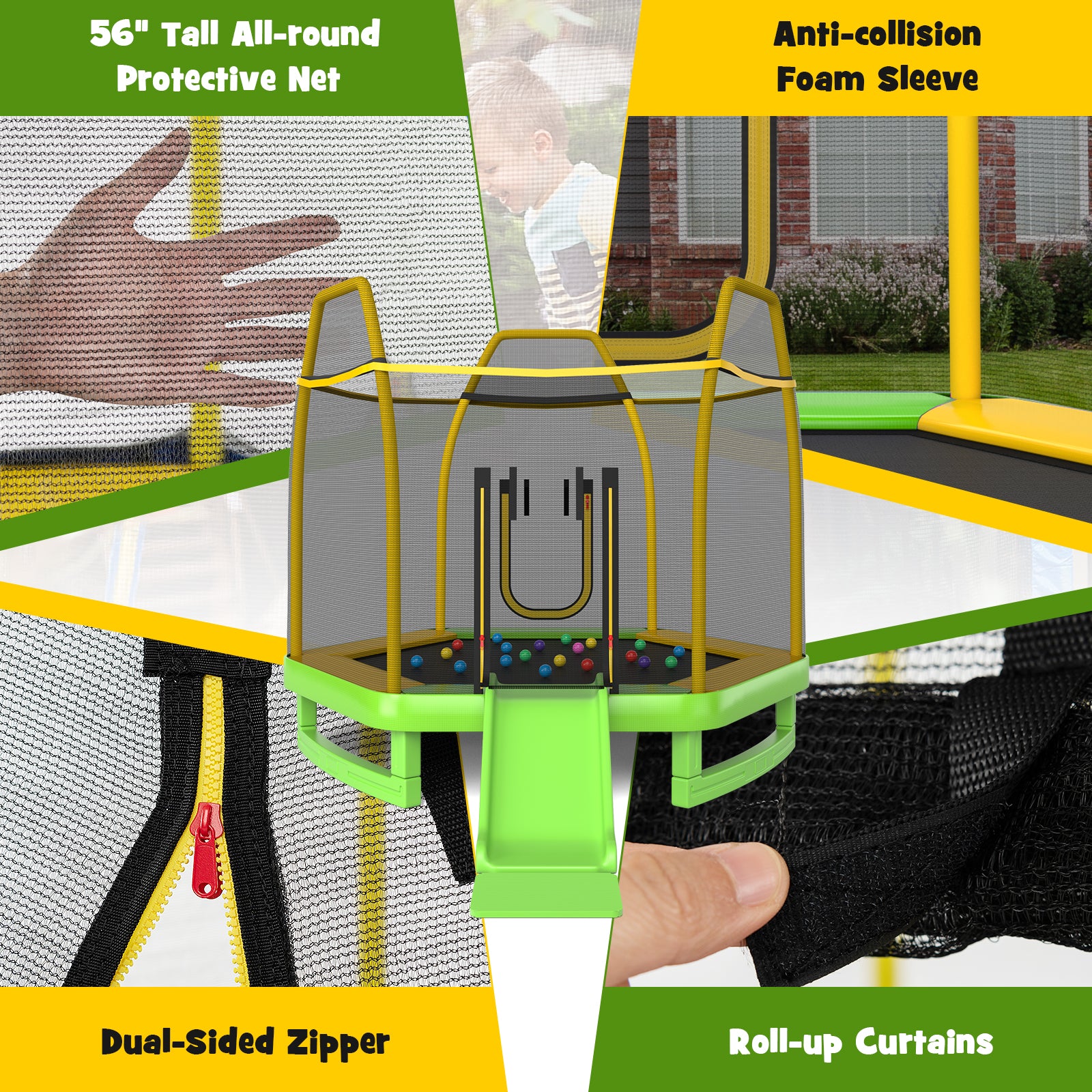 7 Feet Trampoline With Ladder And Slide, Indoor Outdoor, Green Trampolines at Gallery Canada