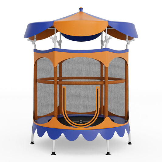 64 Inch Kids Trampoline, Detachable Canopy, Safety Enclosure Net, Orange Trampolines Orange at Gallery Canada