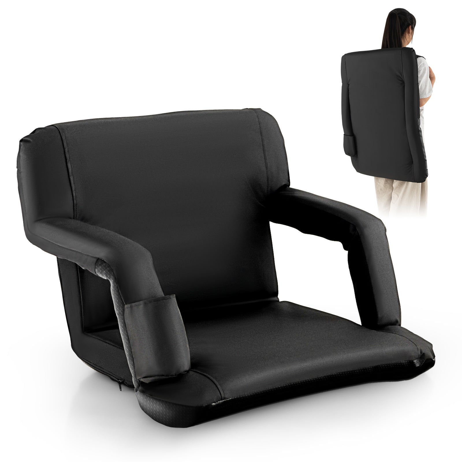 Foldable Bleacher Chair, 6 Reclining Positions, Padded Cushion, Black Water Sports at Gallery Canada