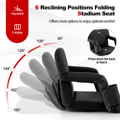 Foldable Bleacher Chair, 6 Reclining Positions, Padded Cushion, Black Water Sports at Gallery Canada
