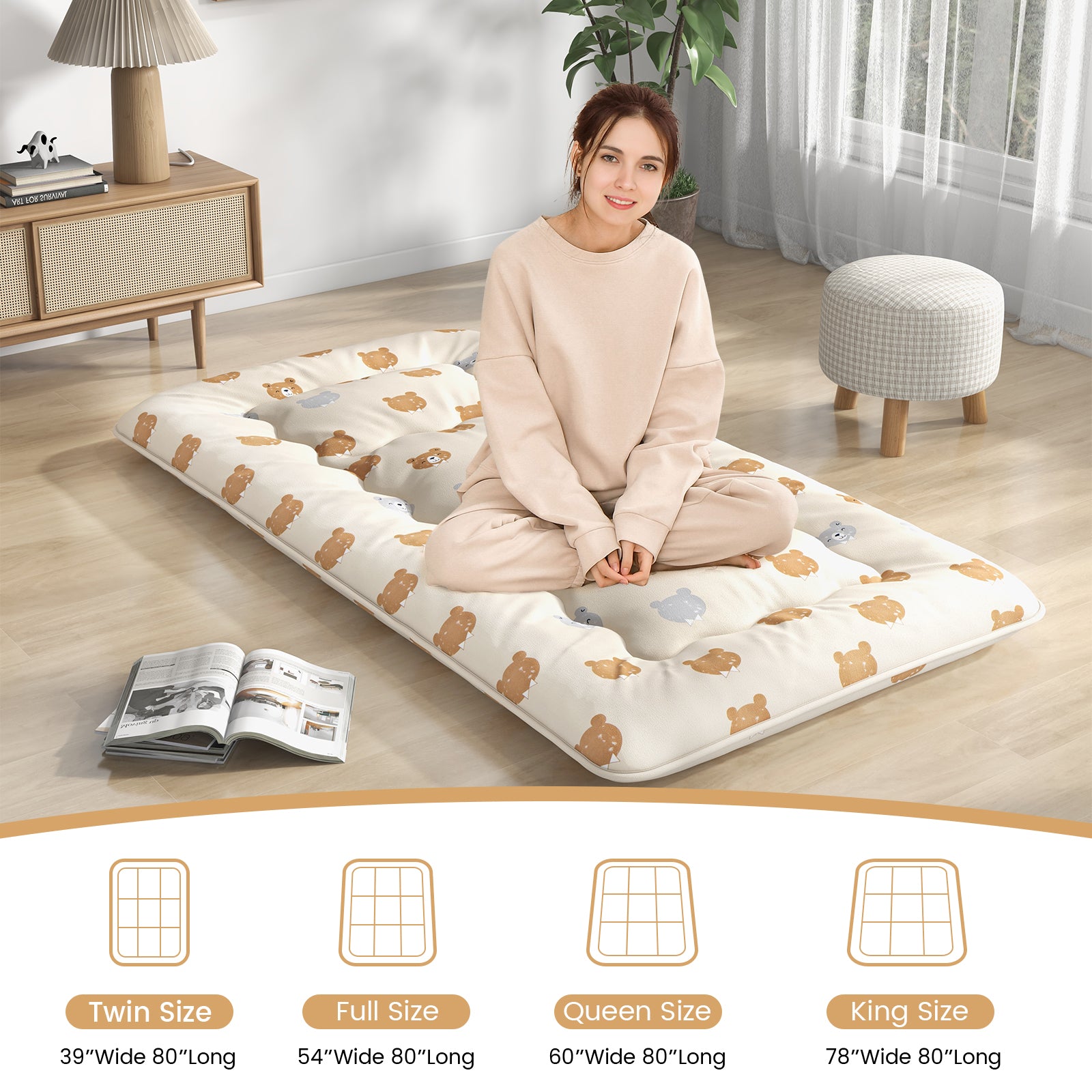 Foldable Futon Mattress, Twin Size, Washable Cover, Carry Bag, Brown Mattresses at Gallery Canada