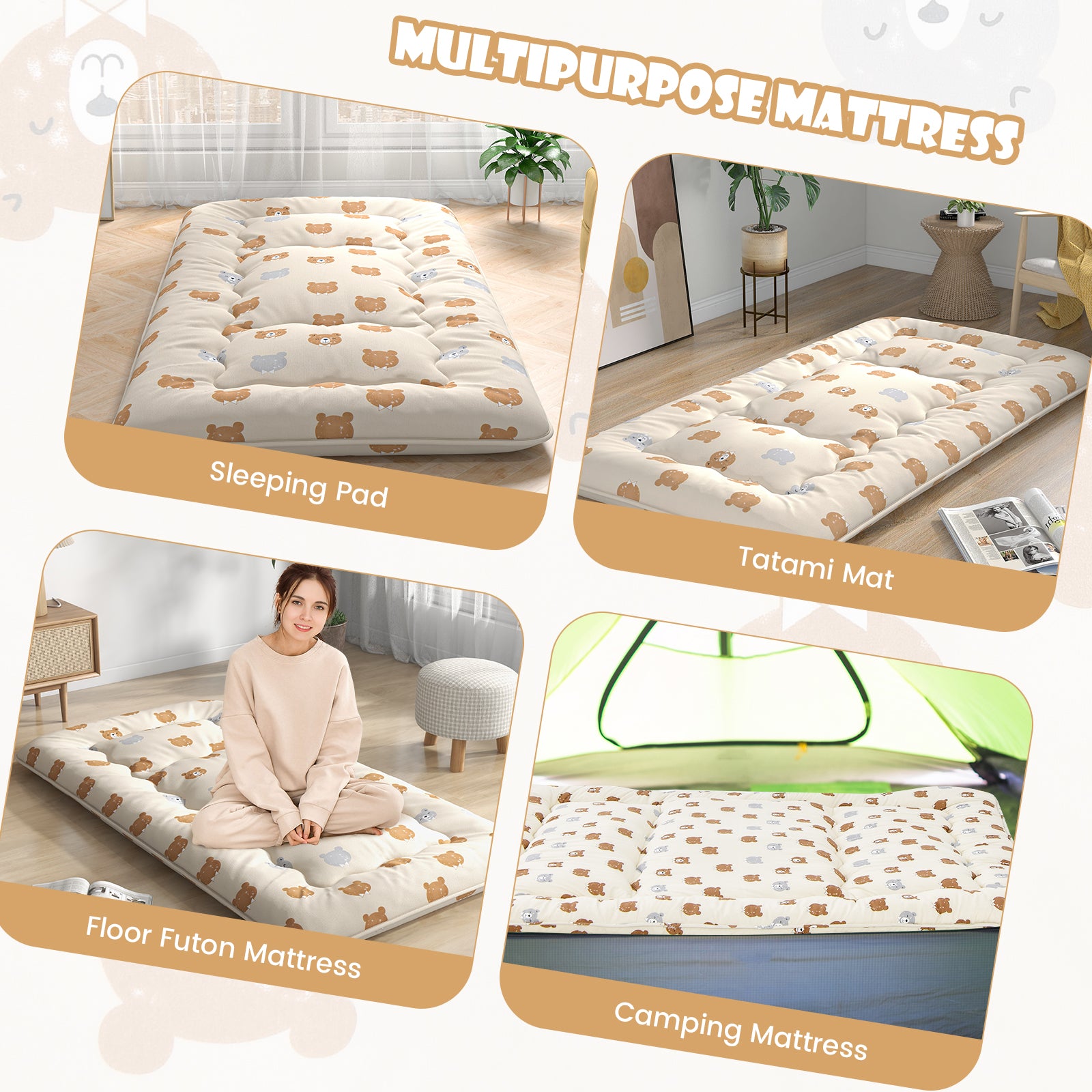 Foldable Futon Mattress, Twin Size, Washable Cover, Carry Bag, Brown Mattresses at Gallery Canada