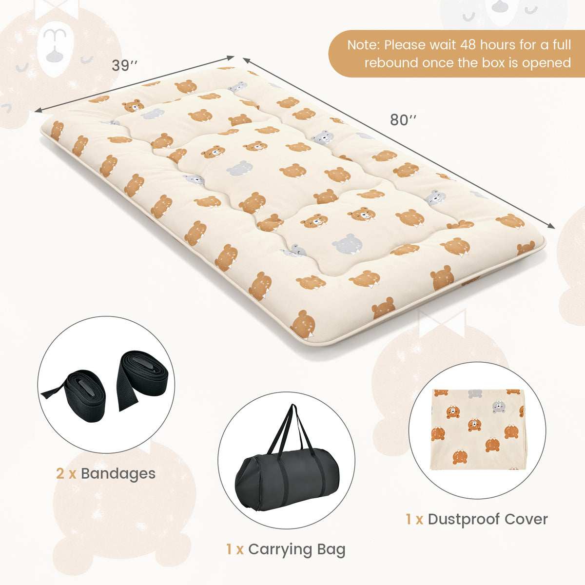 Foldable Futon Mattress, Twin Size, Washable Cover, Carry Bag, Brown Mattresses at Gallery Canada