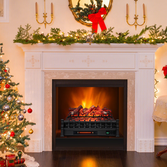 26 Inch Electric Fireplace Heater, Remote Control, Realistic Ember Bed, Black Fireplaces Black at Gallery Canada