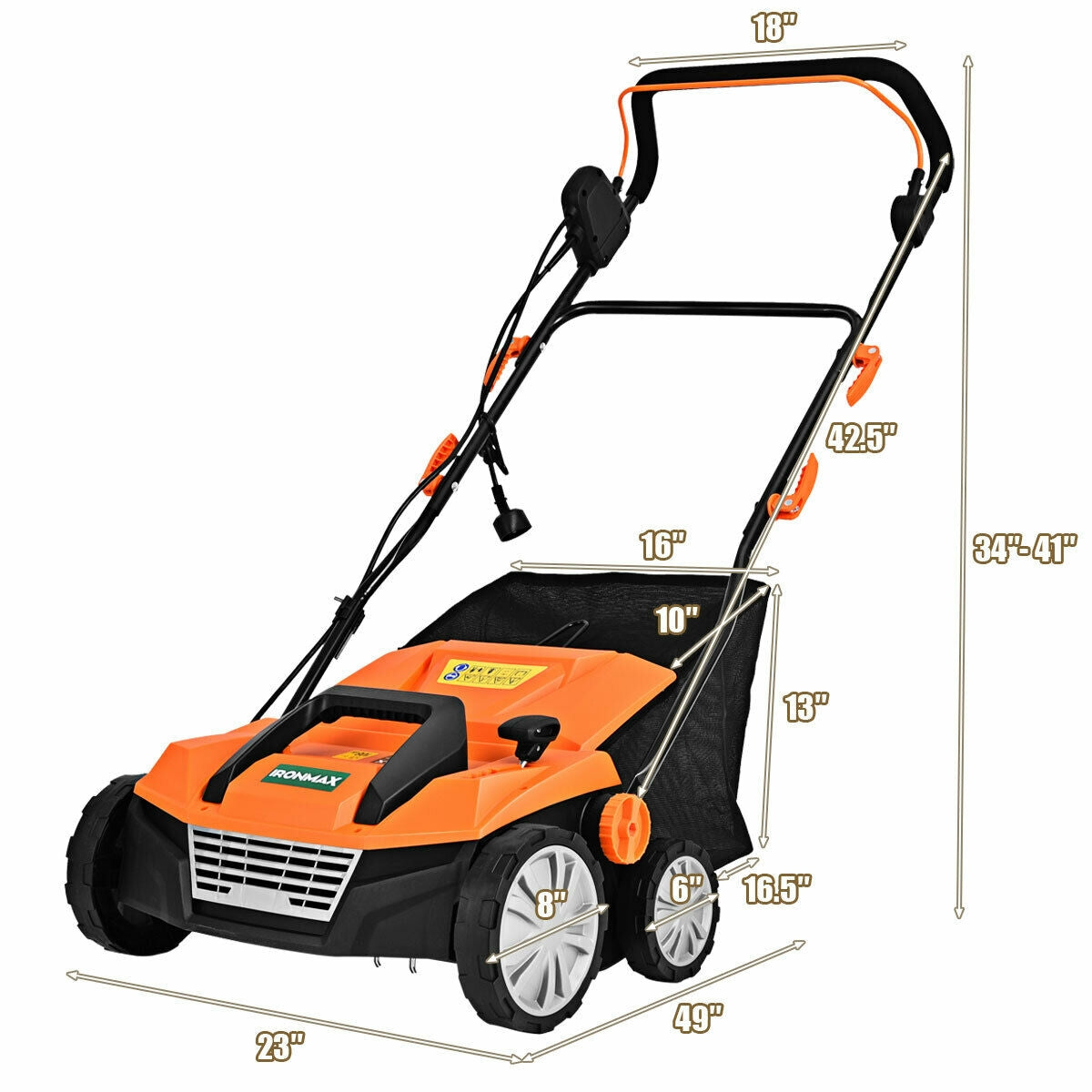 15 Inch 13 Amp Electric Scarifier, Collection Bag, Removable Blades, Orange Garden Tools at Gallery Canada