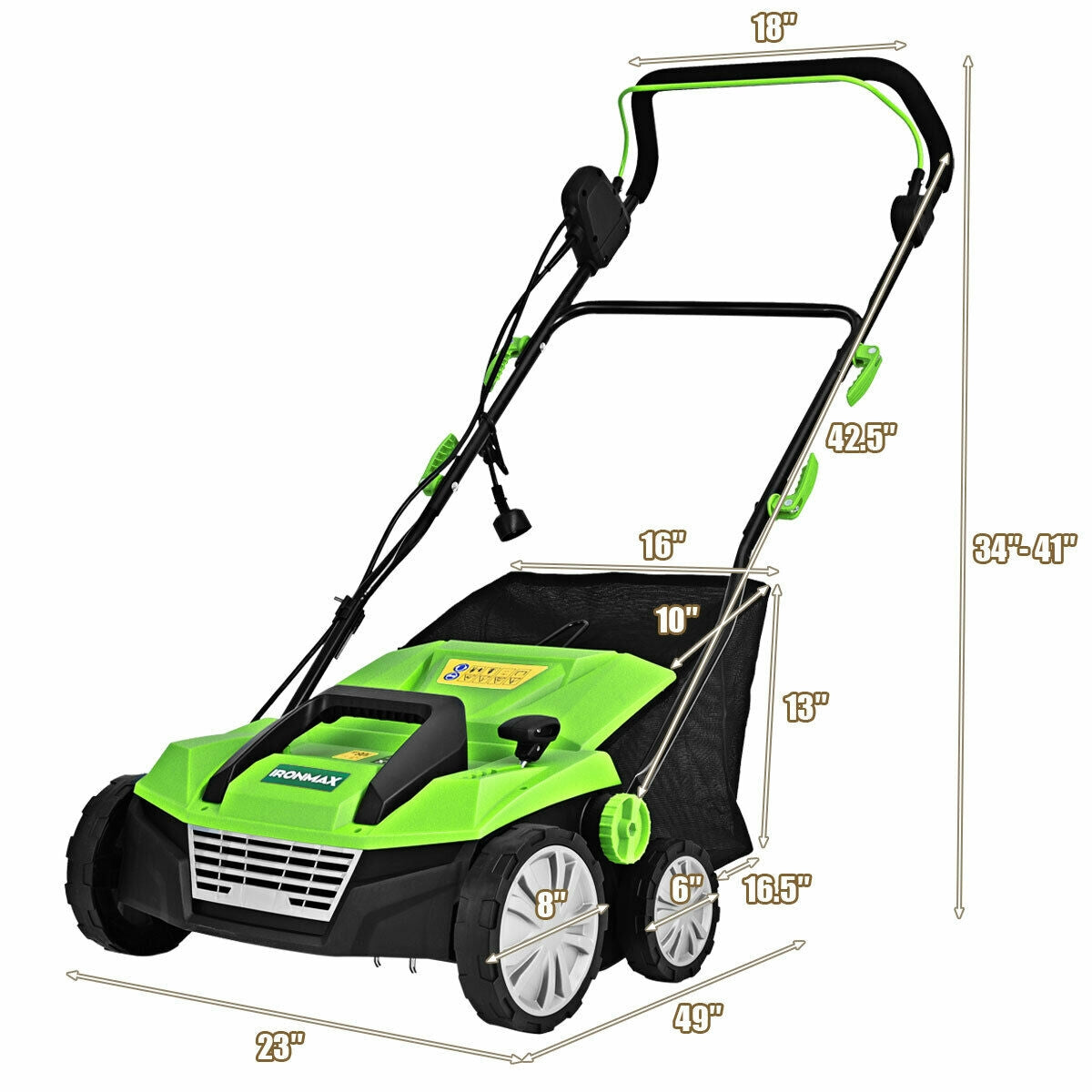 15 Inch 13 Amp Electric Scarifier, Collection Bag, Removable Blades, Green Garden Tools at Gallery Canada