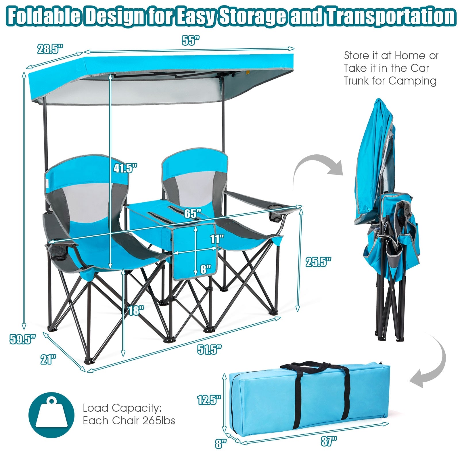 Portable Folding Camping Canopy Chair With Cup Holder, Blue Camping Furniture at Gallery Canada