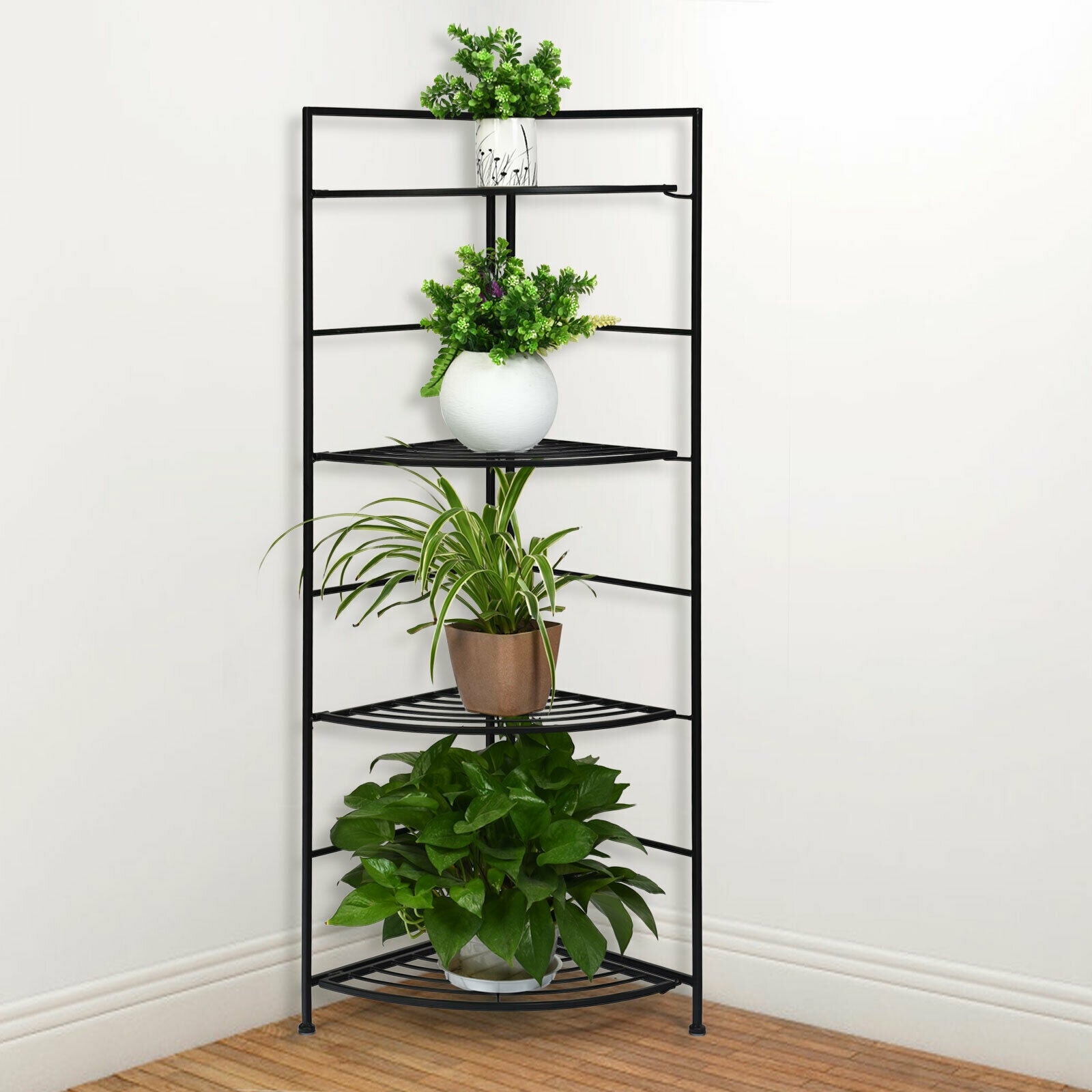 4 Tier Metal Shelf Plant Stand, Black Plant Stands at Gallery Canada