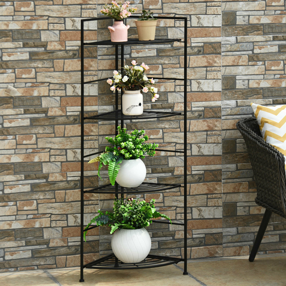4 Tier Metal Shelf Plant Stand, Black Plant Stands at Gallery Canada