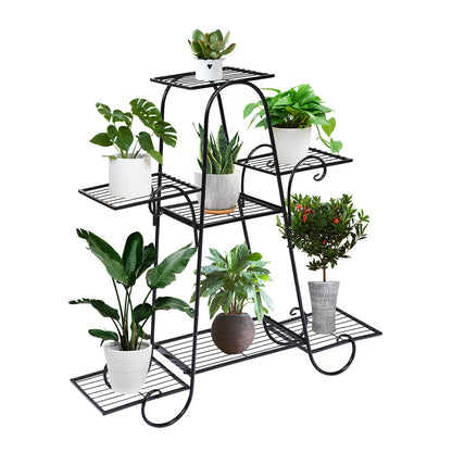 7 Tier Metal Patio Plant Stand, Black Plant Stands at Gallery Canada