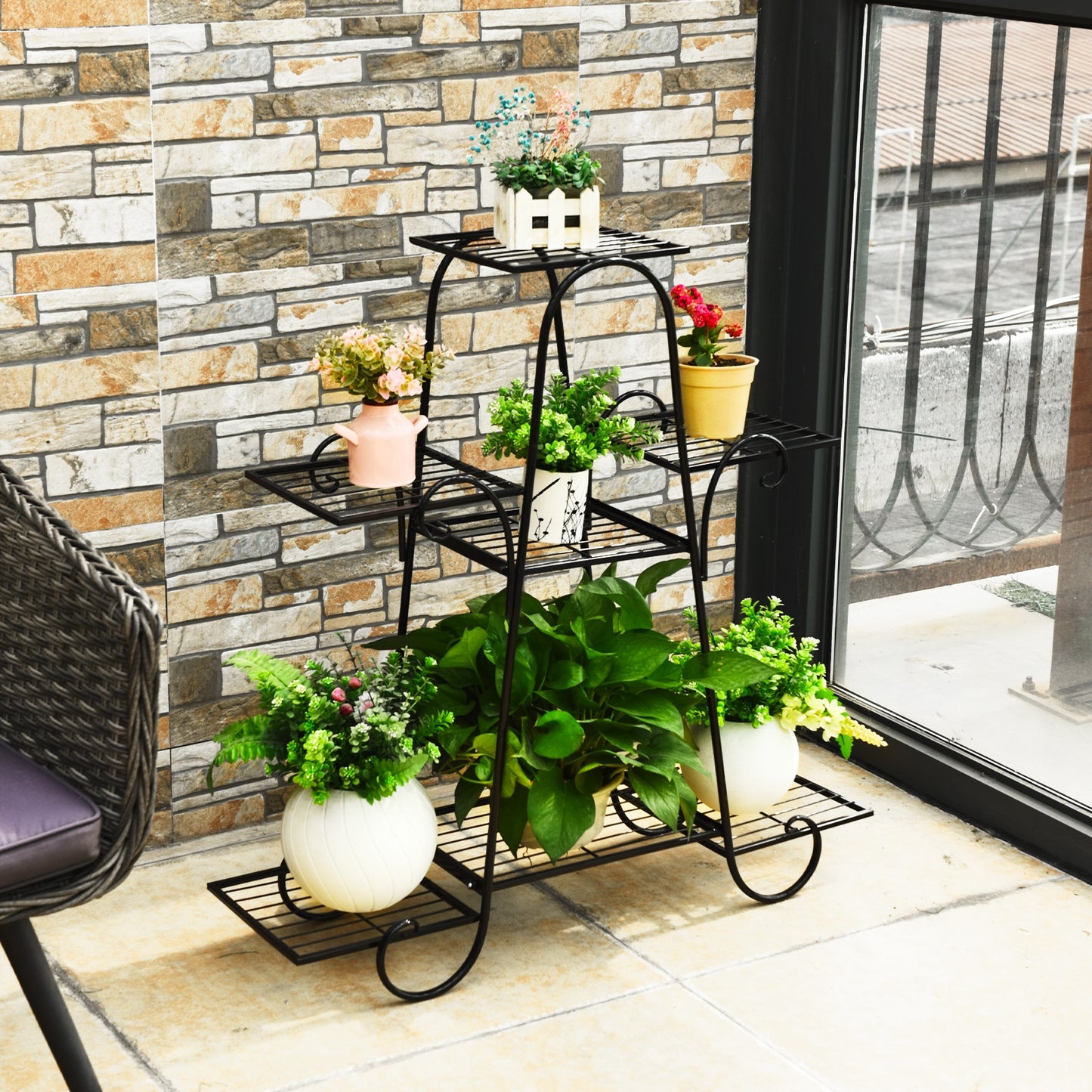 7 Tier Metal Patio Plant Stand, Black Plant Stands at Gallery Canada