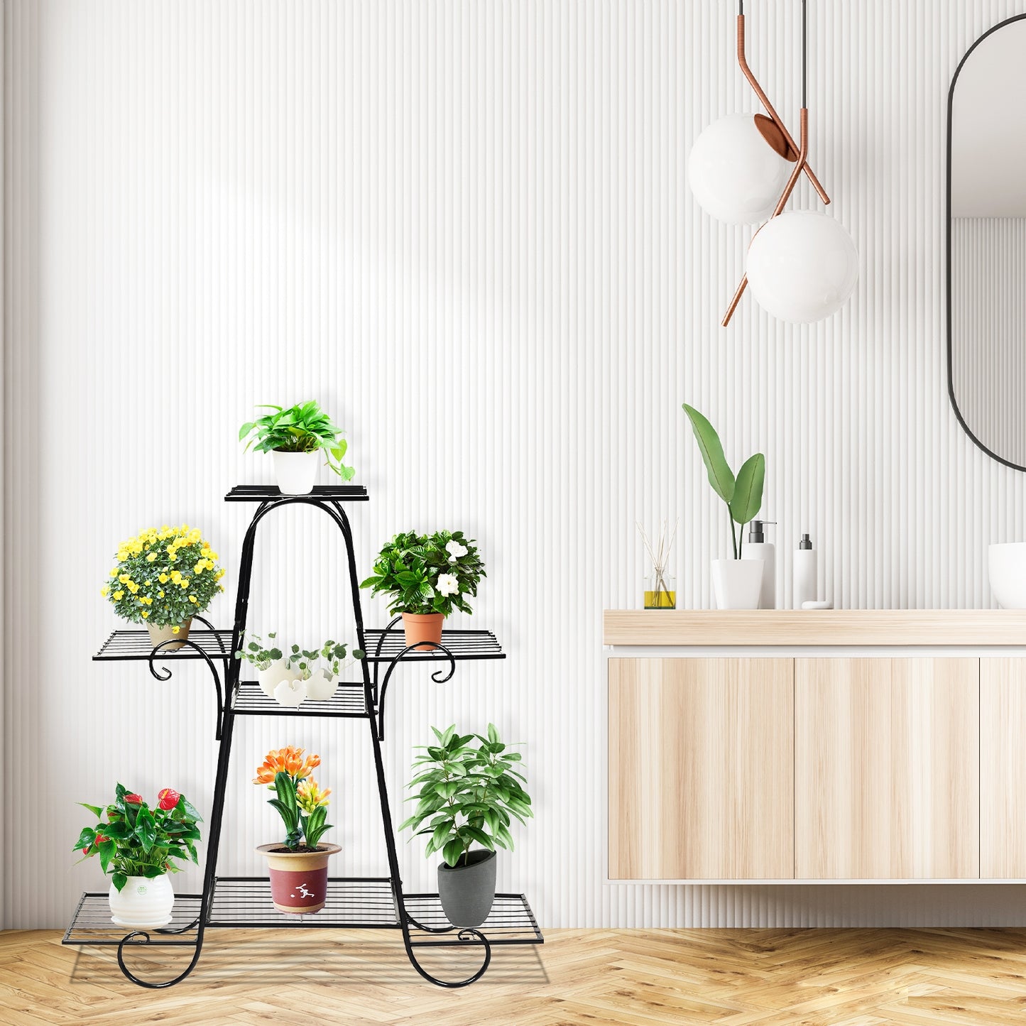 7 Tier Metal Patio Plant Stand, Black Plant Stands at Gallery Canada